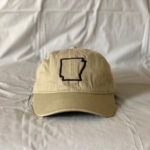 Beige Embroidered Arkansas Outline Baseball Hat